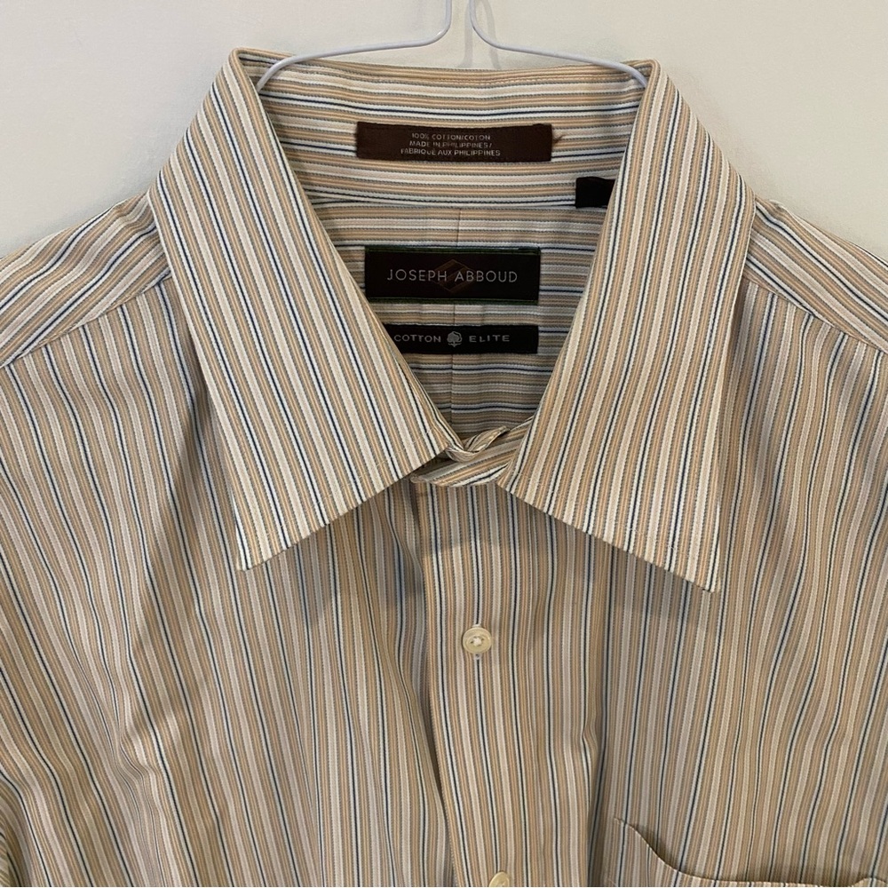 Joseph Abboud Men's Dress Shirt - Beige and Blue Stripes- Size 16 1/2 34/35